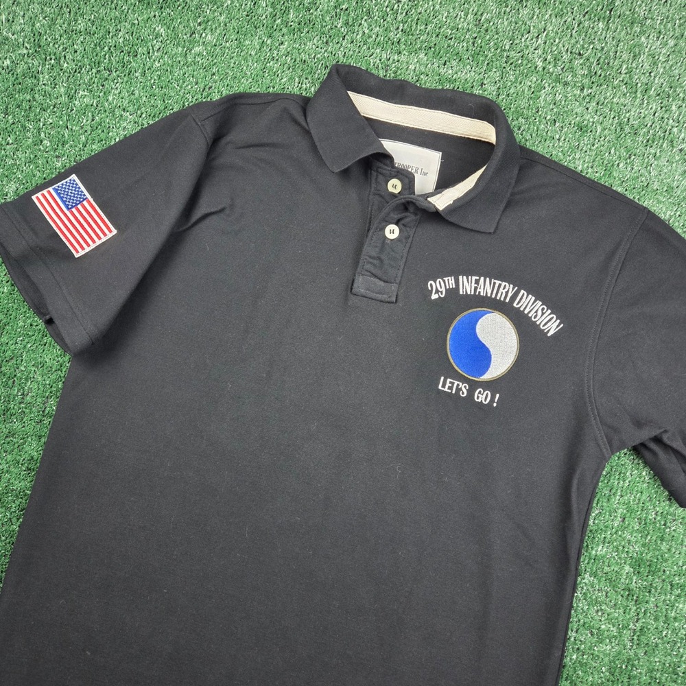 Vintage Paratrooper Inc 29th Infantry Division Polo Shirt Mens Large Black